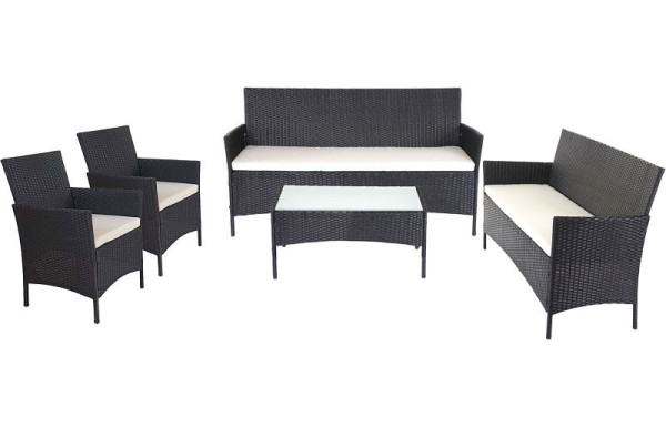 Mendler 3-2-1-1 ensemble de jardin en rotin synthétique Halden, salon, canapé, anthracite, coussins crème, 64282+52035+52031+52039