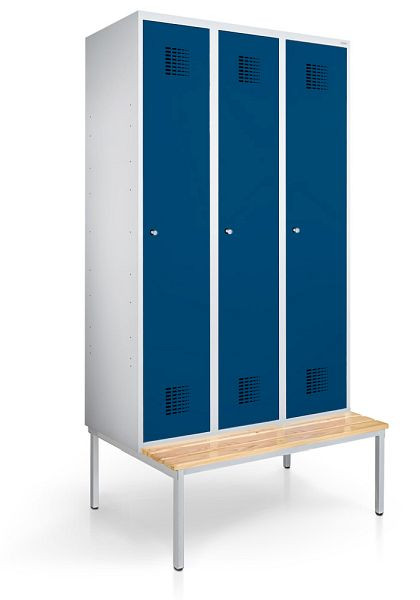 KEMMLIT casier 3 compartiments 30cm avec banc, bleu gentiane 5010, serrure à cylindre, 100078