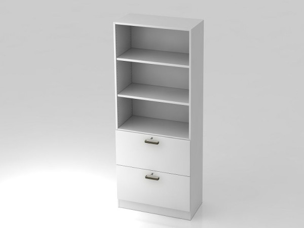 Armoire Hammerbacher 5OH, 2HR, panneau de plinthe poignée rayée blanc/blanc, 80x42x200,4 cm (LxPxH), V7300/W/W/SG