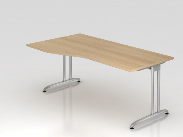 Bureau Hammerbacher pied C 180x100/80cm chêne, chemin de câbles horizontal, hauteur de travail 72 cm, VBS18/E/S