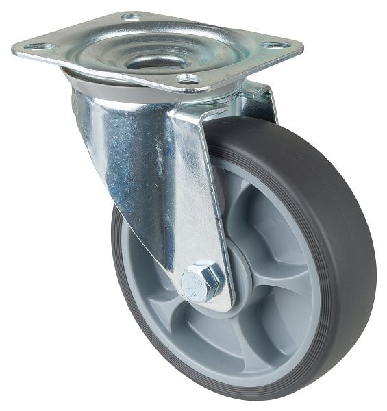 Rouleau de transport BS rollers, largeur 45 mm, Ø160 mm, jusqu'à 200 kg, pneus thermoplastiques gris, roulements à billes, plateau, lot de 2, L400.A85.162
