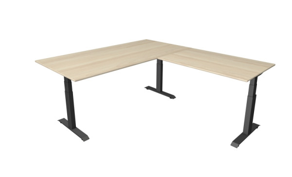 Table assis/debout Kerkmann Move 4, L 2000 x P 1000 mm avec élément rapporté 1200 x 800 mm, réglable en hauteur électriquement de 640 à 1290 mm, érable, 10083350