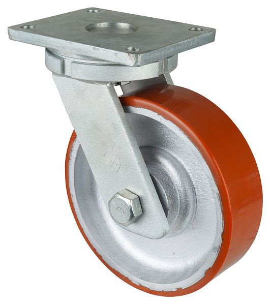 Roues BS Roulette robuste, largeur de roue 75 mm, Ø roue 250 mm, capacité de charge 1600 kg, polyuréthane coulé 95 Shore A, corps de roue en fonte, roulements à billes, RR100.C10.252