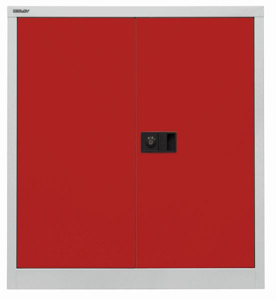 Armoire universelle Bisley à portes battantes, 1 étagère, 2 OH, corps gris clair, façades rouge cardinal, E402A01506