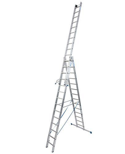 Échelle DENIOS polyvalente en aluminium, avec 3 x 14 échelons, 2 roulettes murales, 137-572