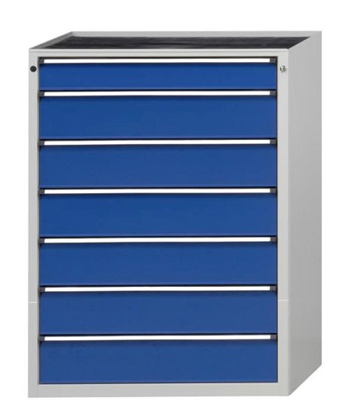 Armoire à tiroirs ANKE; 910 x 675 x 1280 mm; RAL 7035/5010; Baignoire avec tapis antidérapant; 7 tiroirs 120, 180, 180, 180, 180, 180, 180 mm, 610.300