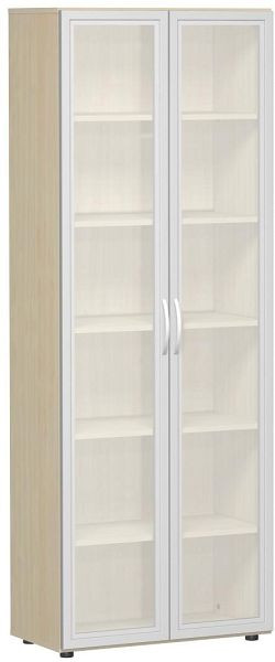Armoire à double porte geramöbel avec portes en verre satiné dans un cadre en bois, avec pieds, y compris amortisseur de porte, 800x420x2160, érable, S-386821-GTA