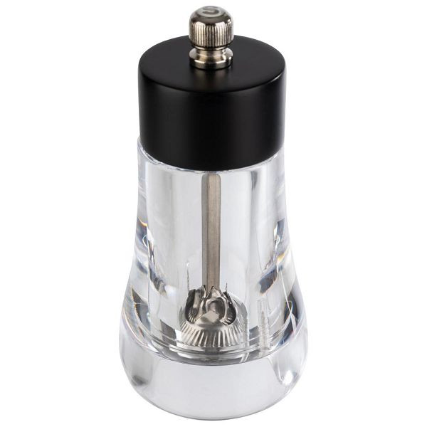 Moulin à poivre APS, moulin à épices en acrylique et acier inoxydable noir, broyeur en acier au carbone, degré de mouture réglable en continu, Ø 6 cm, hauteur 13 cm, 40582
