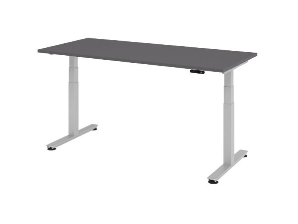 Bureau assis-debout électrique Hammerbacher 180x80cm graphite/argent, hauteur de travail 63,5-128,5 cm, VXDSM19/G/S