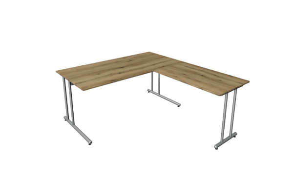 Poste de travail angulaire Kerkmann start-up, composé d'un bureau L 1600 x P 800 x H 750 mm et d'une table d'extension 1000 x 600 x 750 mm, chêne, 11436555