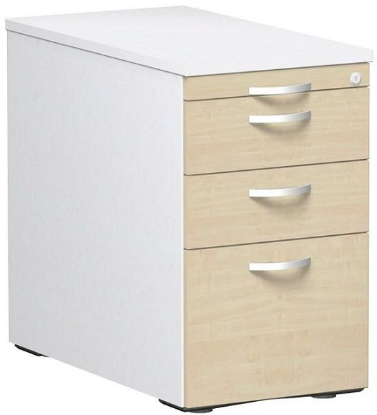 geramöbel conteneur sur pied avec dossiers suspendus et 2 tiroirs en métal, guide de tiroir à roulettes en métal, 438x800x720, érable/blanc/blanc, N-0308HR1-AWW