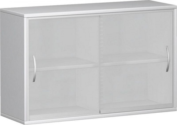 Armoire à portes coulissantes geramöbel avec portes coulissantes en verre satiné, avec panneau central, 2 étagères décoratives, 1200x425x768, blanc, N-10SG212-W