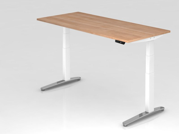 Bureau assis-debout électrique Hammerbacher 180x80cm noyer/blanc, poli, forme rectangulaire, VXBHM19/N/WC