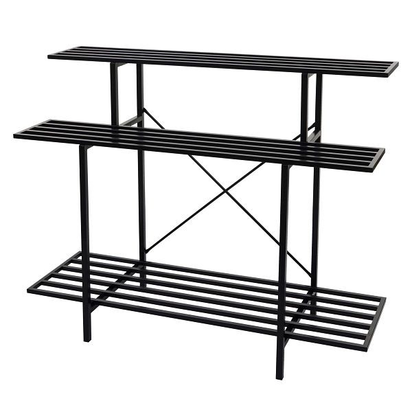 Étagère pour plantes Mendler HWC-G32, échelle à fleurs, support à fleurs, échelle pour plantes, 3 étagères, acier noir 100x120x44cm, 71347