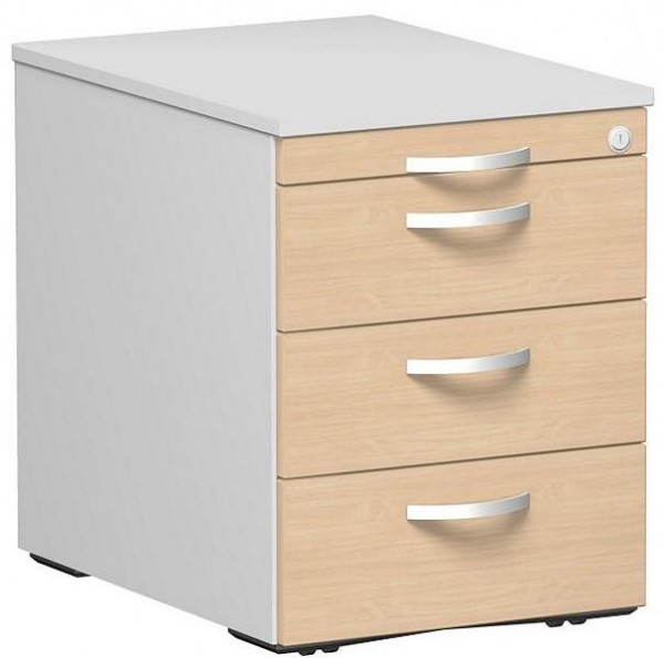 Conteneur mobile geramöbel avec 3 tiroirs en métal, guide de tiroir en métal, verrouillage centralisé, 438x600x565, hêtre/gris clair, N-0206SF3-BL