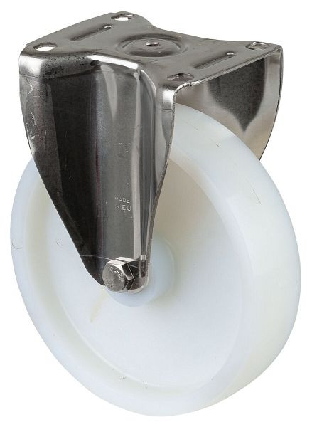 BS Rolls Roulette robuste en acier inoxydable, roulette fixe, largeur 50 mm, Ø200 mm, jusqu'à 450 kg, bande de roulement/corps de roue en plastique, roulement à rouleaux en acier inoxydable, HS110.B14.201