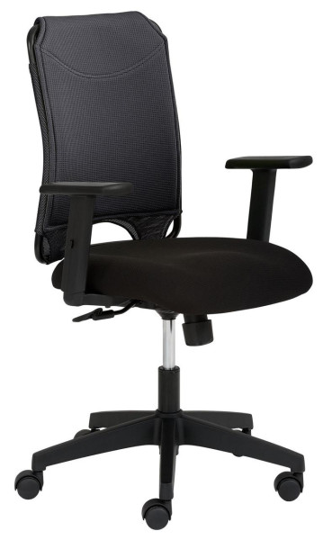 Chaise pivotante Mayer Sitzmöbel , assise rembourrée noire, dossier en tissu élastique respirant, dossier noir, accoudoirs réglables en hauteur, 2333_AV_267