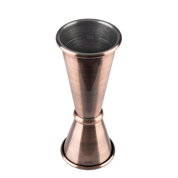 Doseur APS, Ø 4 cm, hauteur : 11 cm, acier inoxydable, aspect cuivre antique, volume : 2,5 / 5 cl, avec ligne de remplissage 3,5 cl / 1,5 cl, 93324