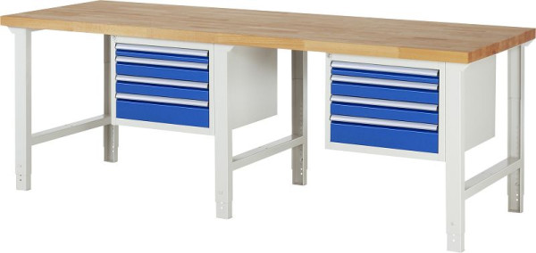 Établi RAU série 7000 - modèle 7132, L2500 x P900 x H790-1140 mm, base système L2500 x P850 x H750-1100 mm, 03-7132A1-259B4H.11