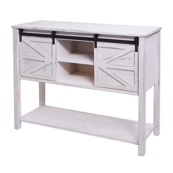 Commode Mendler HWC-D57, armoire à portes coulissantes, look shabby vintage 81x102x34cm, blanc, 68642