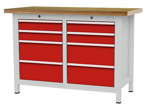 Établi à caissons Bedrunka+Hirth, R 18-16, nombre de tiroirs : 8, dimensions : 1250 x 600 x 859 mm, capacité de charge du(des) tiroir(s) : 50 kg, 03T512H60250