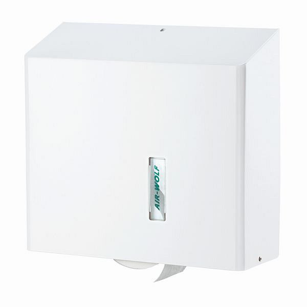 Distributeur de papier toilette Air Wolf, série Omega, H x L x P : 350 x 377 x 133 mm, acier inoxydable blanc, 29-436