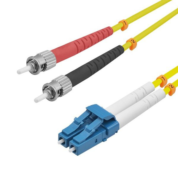 Câble patch fibre optique Helos LC/ST duplex 9/125µm OS2 jaune 7,5m, 126390