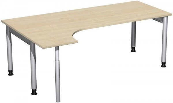 Bureau PC geramöbel gauche, réglable en hauteur, 2000x1200x680-820, érable/argent, N-657318-AS