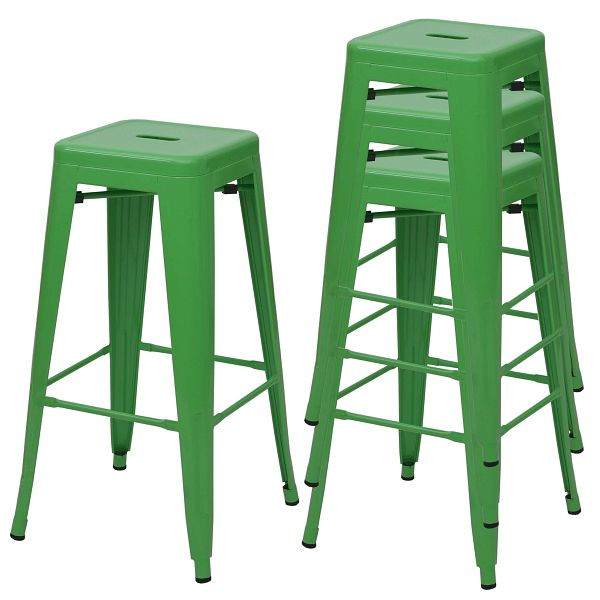Mendler ensemble de 4 tabourets de bar HWC-A73, tabouret de comptoir de bar, design industriel en métal, empilable, vert, 70786