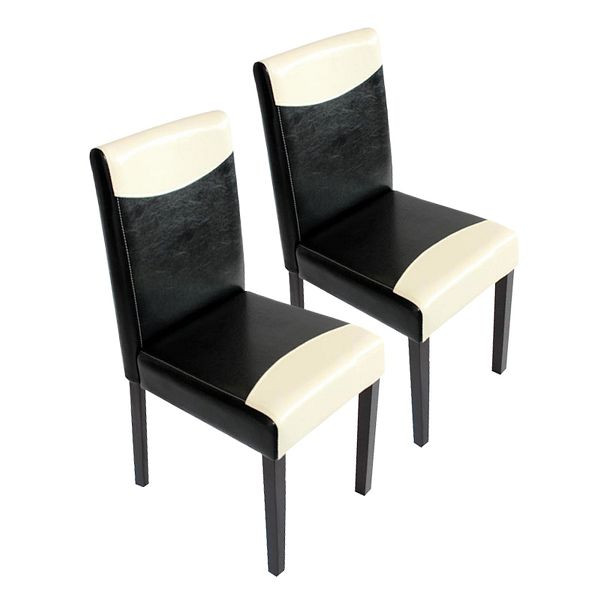 Mendler ensemble de 2 chaises de salle à manger chaise chaise de cuisine Littau, simili cuir, noir et blanc, pieds foncés, 9792