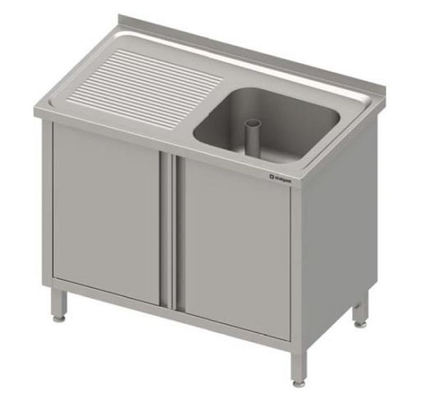 Meuble évier Stalgast avec porte battante 600x600x850 mm, avec un évier avec dosseret, soudé, VSK06620A