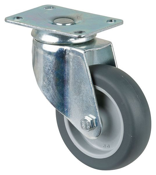 Roulettes BS Roulette pour appareil lourd, largeur de roue 30 mm, roue Ø 100 mm, capacité de charge 80 kg, caoutchouc gris, palier lisse, platine, lot de 4, C100.A80.100