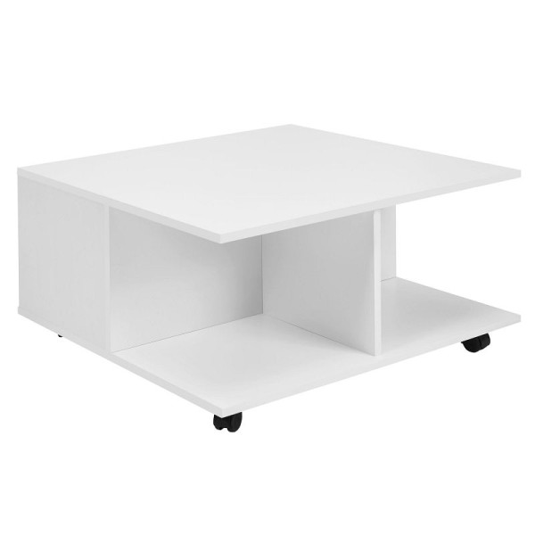 Table basse Wohnling Design 70x70 cm blanche, avec 2 tiroirs et 2 compartiments, WL6.066