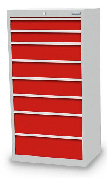 Armoire à tiroirs Bedrunka+Hirth, profondeur 500 mm, R 24-16, 680 x 500 x 1319 mm, 8x tiroirs (2x 100VA, 4x 150VA, 2x 200VA), capacité de charge 50 kg, 613.242