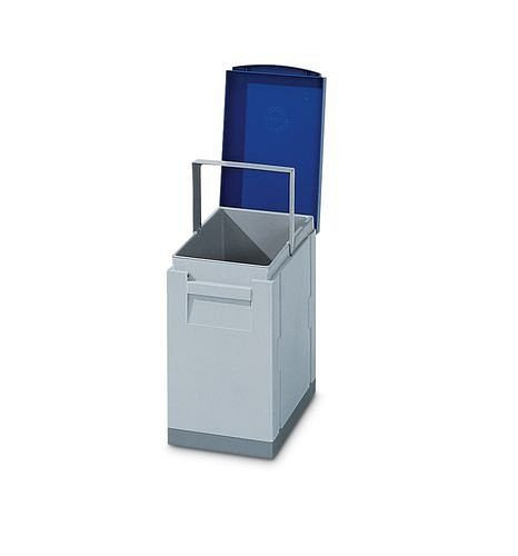 Station de recyclage DENIOS, avec couvercle à charnière bleu, volume de 15 litres, 115-995