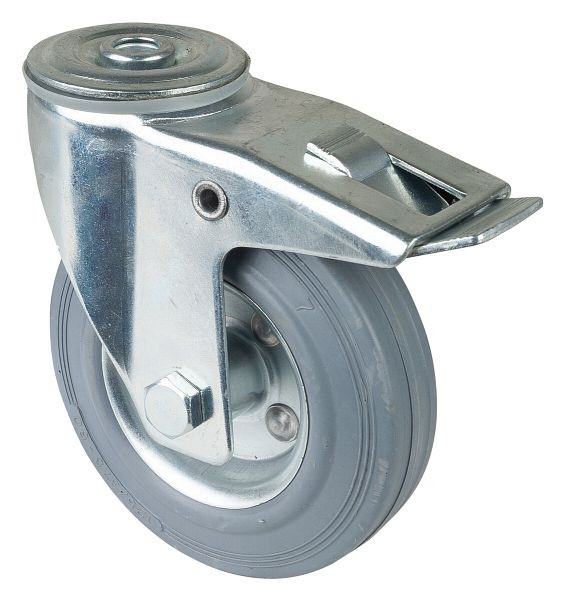Rouleau de transport BS rollers avec frein, largeur 37 mm, Ø125 mm, jusqu'à 100 kg, bande de roulement en caoutchouc gris, roulement à rouleaux, lot de 2, L121.B56.125