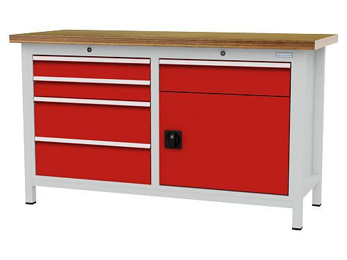 Établi à caissons Bedrunka+Hirth, R 24-16, nombre de tiroirs : 5, nombre de portes battantes : 1, dimensions : 1500 x 600 x 859 mm, capacité de charge du(des) tiroir(s) : 50 kg, 03T515H60350