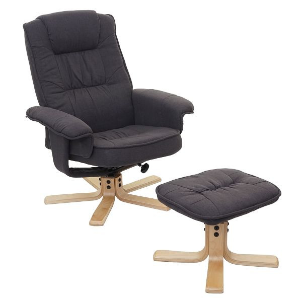 Fauteuil relax Mendler M56, fauteuil TV fauteuil TV avec tabouret, tissu / textile, gris foncé, 74177