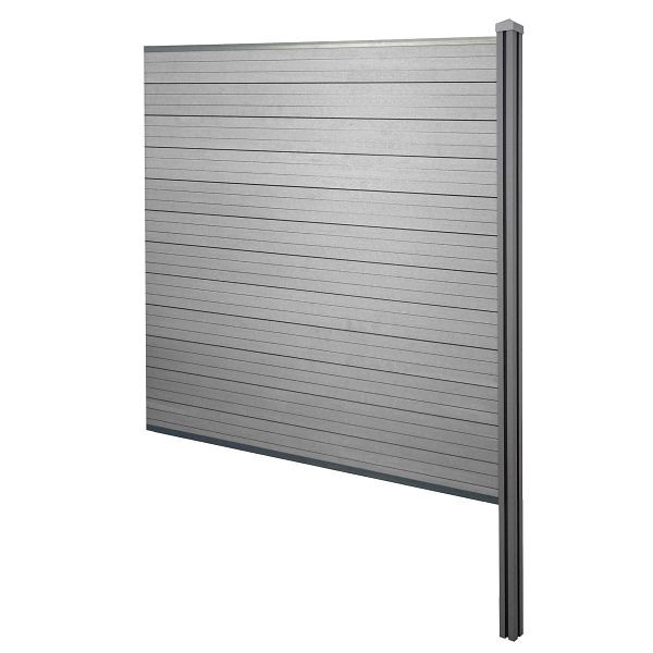 Mendler Brise-vue WPC Sarthe, clôture pare-vent, poteau WPC à bétonner, élément d'extension, 188cm gris, 76246+3x76231+76234+76255