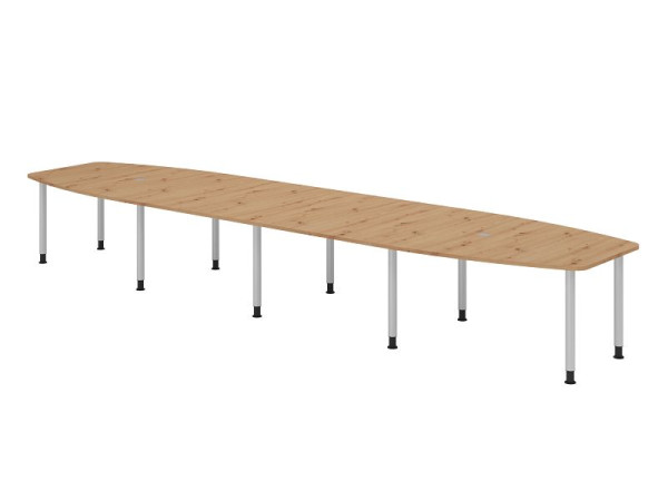 Table de conférence Hammerbacher KT52C, 520 x 130 cm, plateau : chêne noueux, épaisseur 25 mm, cadre argenté de dix pieds, tube rond 6 cm, hauteur de travail 72-74 cm, VKT52C/R/S