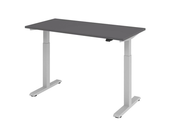 Bureau Hammerbacher XMST614, 140 x 67 cm, plateau : graphite, épaisseur 25 mm, chant ABS 2 mm, forme rectangulaire, VXMST614/G/S