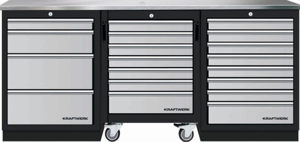 Kraftwerk Mobilio combinaison en 3 parties avec chariot à outils, acier inoxydable, 3 tiroirs, 3964K-4R8IX