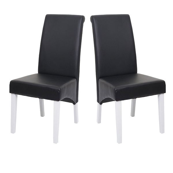 Mendler 2x chaise de salle à manger fauteuil chaise M37, cuir, noir, pieds blancs, 20074