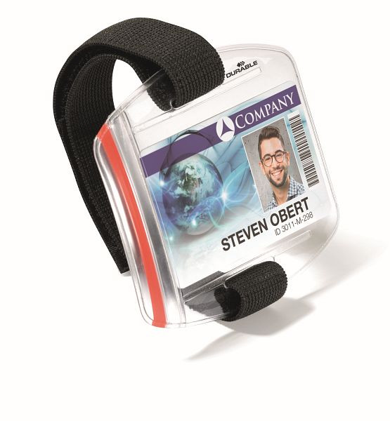 Porte-carte d'identité DURABLE OUTDOOR SECURE avec passant de bras réglable, porte-carte d'identité sangle transparente/noire, paquet de 10, 841419