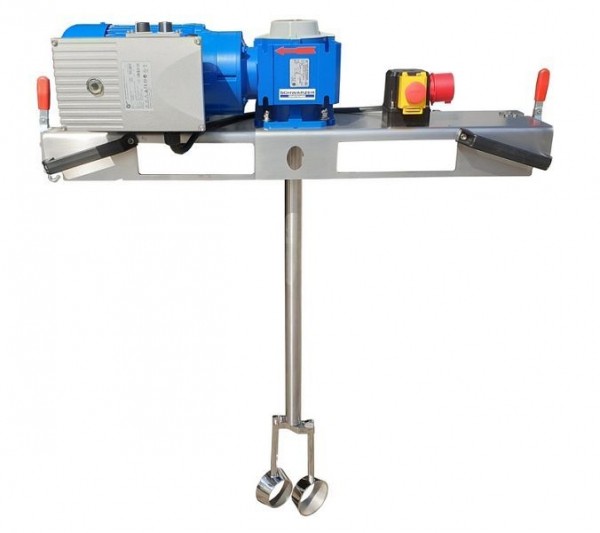 Schwarzer Rührtechnik Schneckengetrieberührwerk, für Medien bis 20000 m/Pas im 1000L IBC, 2,2 KW, Drehzahl: 0-300 UPM, Staplertraverse Edelstahl, CRW-0260