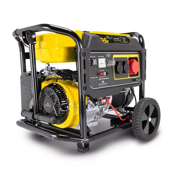 Groupe électrogène BAMATO, 5400 watts, 2x230V, 1x400V, 1x12V, système AVR, bobinage en cuivre, BGE-5400