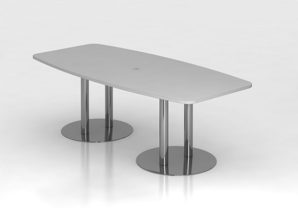 Table de conférence Hammerbacher 220 cm piètement pilier, gris/chrome, en forme de tonneau, VKT22S/5/C