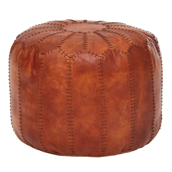 Wohnling tabouret cuir véritable marron 52 x 40 x 52 cm pouf, oriental, WL6.088