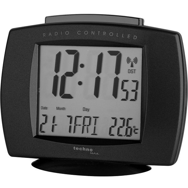Réveil radio piloté Technoline noir, DCF-77 avec possibilité de réglage manuel, dimensions : 110 x 38 x 90 mm, WT 189 noir