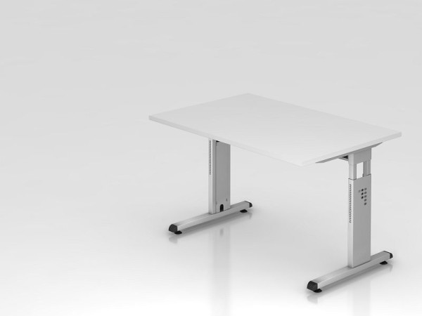Bureau Hammerbacher pied C 120x80cm blanc/argent, hauteur de travail 65-85 cm, VOS12/W/S